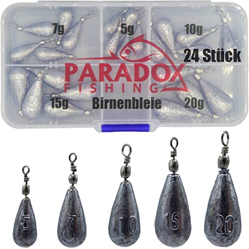 Paradox Fishing Birnenblei Set 5g-20g I 24 Stück mit Box I Blei Angeln...