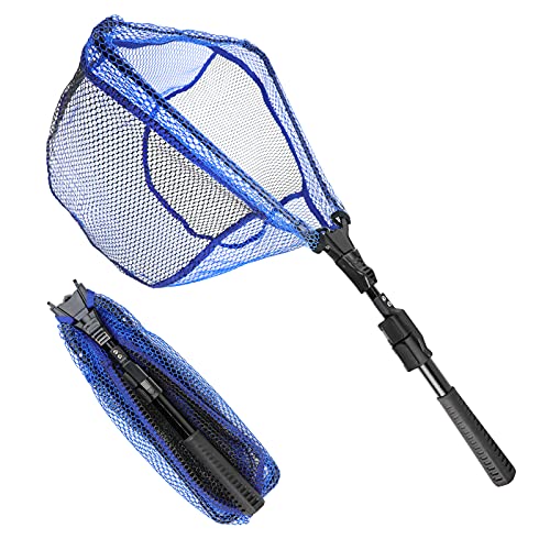Fischkescher Faltbarer Landungskescher mit Fibergalss Teleskopstange und Griff...